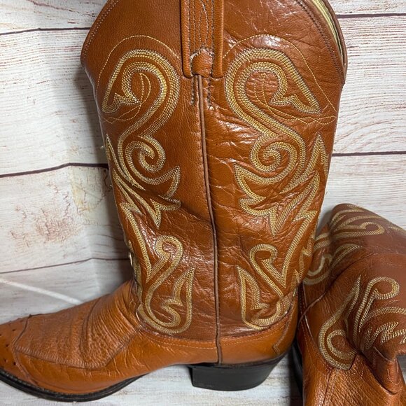 Vintage Dan Post Lizard Leather Ostritch Toe Cowboy Boots Size 9.5 D Round Toe - Picture 7 of 12